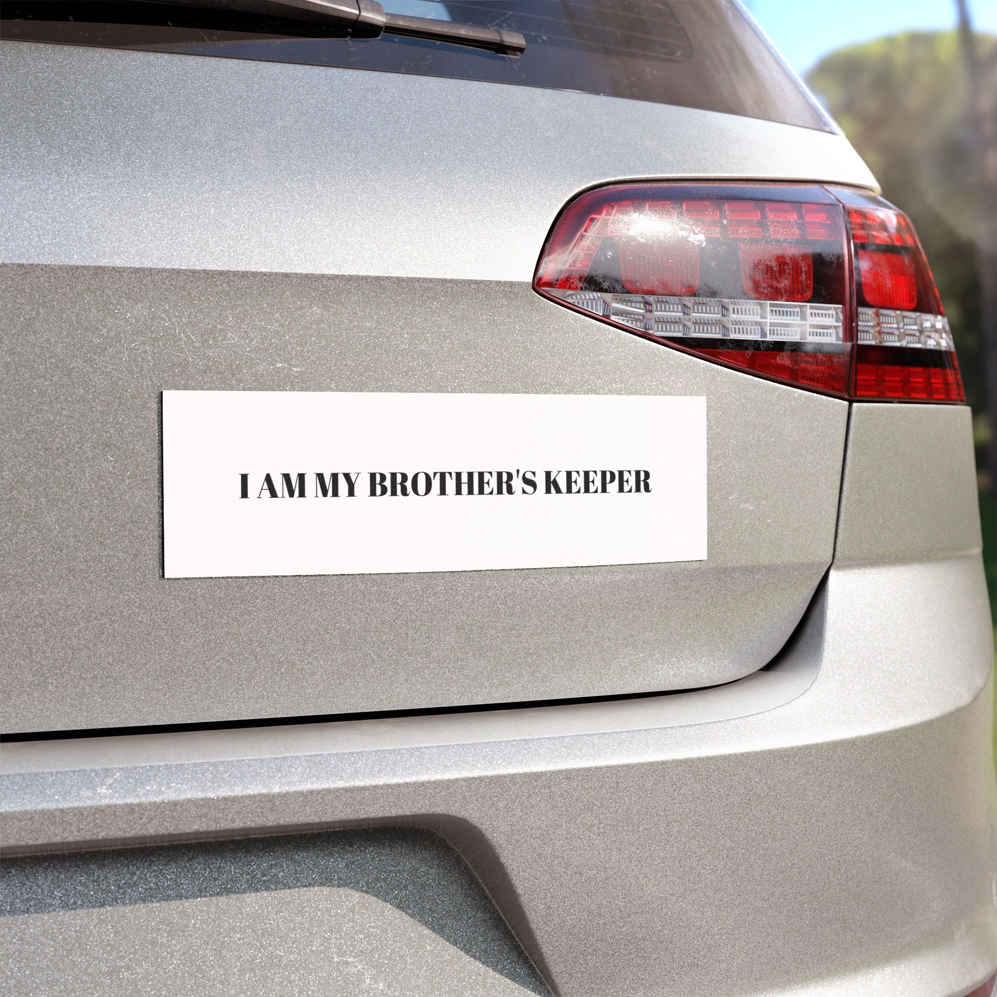 I Am My Brother's Keeper Car Magnet — Black & White Bumper Sticker Style
