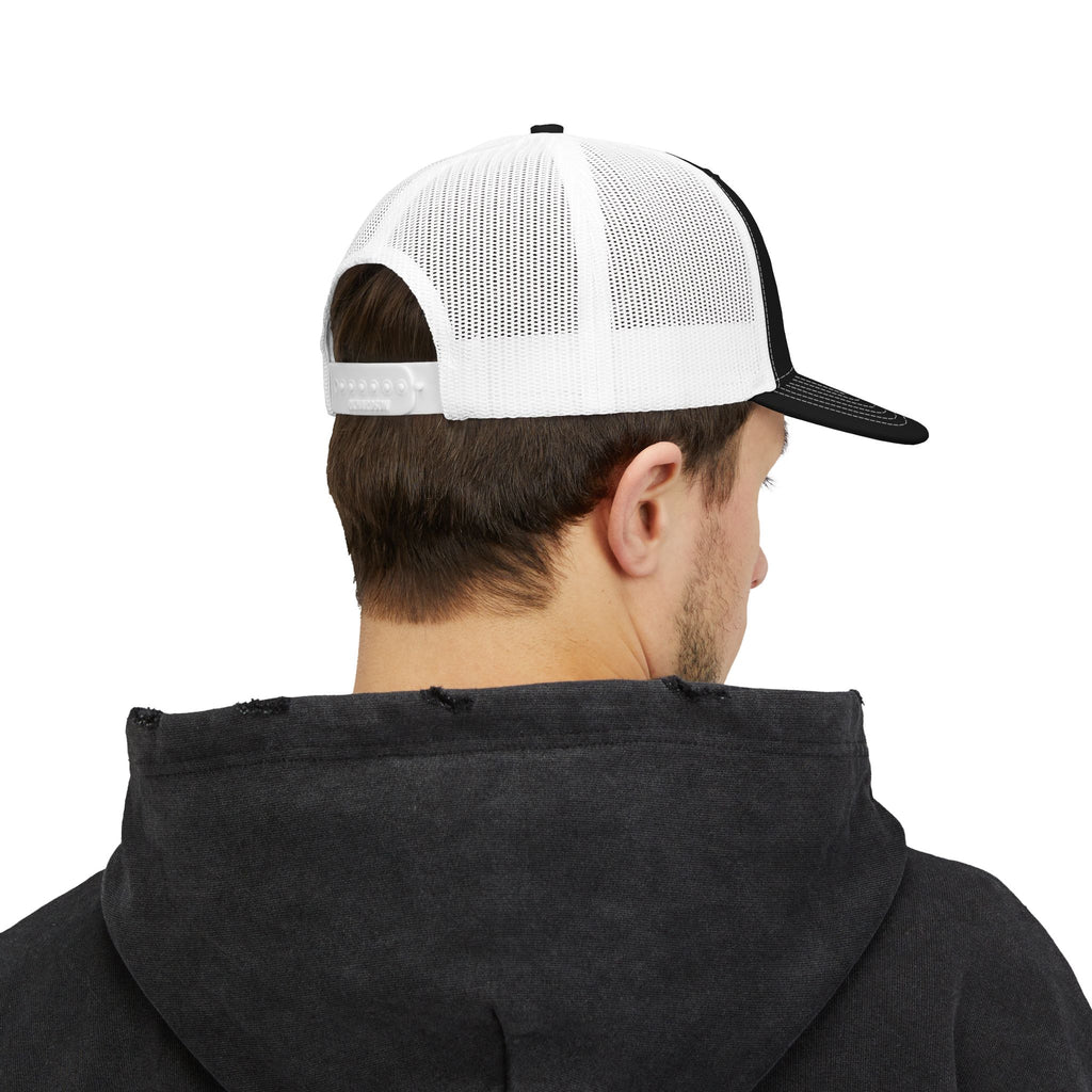 Priority Target Trucker Cap — Distressed Text Snapback Hat