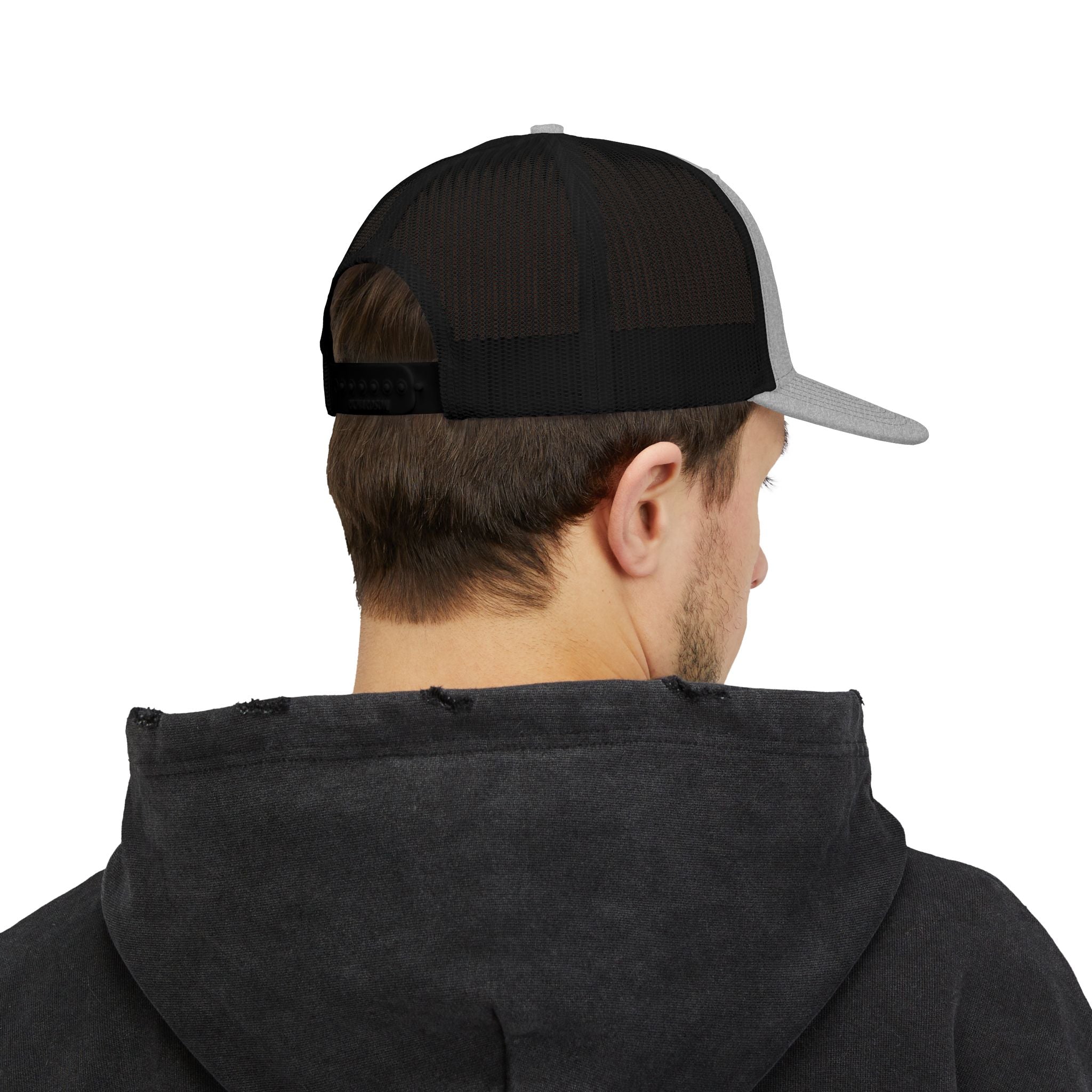 Priority Target Trucker Cap — Distressed Text Snapback Hat